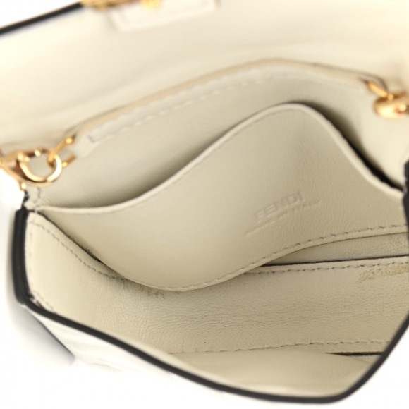 FENDI FF Embossed Monogram Nano Baguette Napa Matisse gold cream chain - Picture 9 of 13